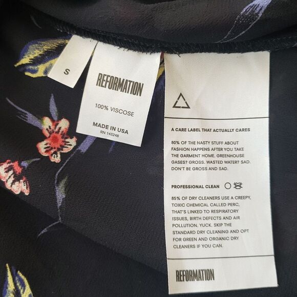 Reformation Black Floral Chic Feminine Workcore Trendy Mini Wrap Dress Size S - Picture 8 of 8